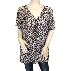 LANE BRYANT Size 16 Black White Baby Doll Shirt Short Flutter Sleeve‎ Relaxed